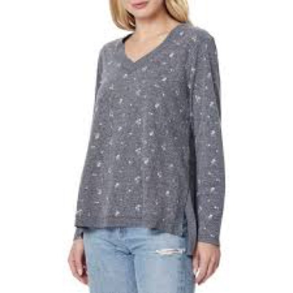 C&C CALIFORNIA Jasper Knit Floral Pullover Sweater Gray Women’s Size Large